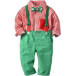 Baby Boys Christmas Outfit Bowtie Shirt Romper Suspenders Shorts Pants Wedding Birthday Party Tuxedo Gentleman Suit