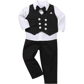 IMEKIS Toddler Baby Boy Christening Outfit Christmas Kids Bowtie Shirt Waistcoat Pants Wedding Holiday Tuxedo Gentleman Suits