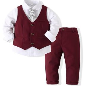 Kimocat Baby Boy Clothes Outfit Suit Long Sleeve Gentleman Tuxedo Vest Wedding Birthday Party Suit in Kuwait