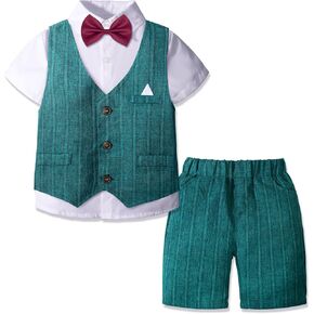Sadarkes Boys Suits Summer Clothes Sets 3 Pieces Shirt + Vest + Pants with Red Bow Tie Toddler Boy Tuxedos Outfits