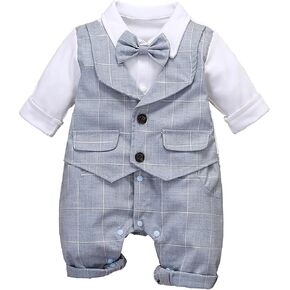 HMD Baby Boy Long Sleeve Gentleman White Shirt Waistcoat Bowtie Tuxedo Onesie Jumpsuit Overall Romper in Saudi Arabia