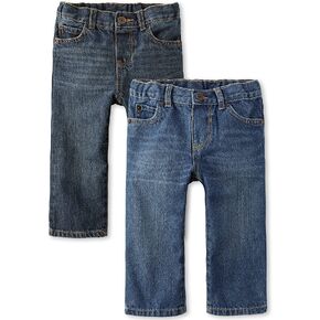 The Children's Place baby boys And Toddler Basic Straight Leg Jeans, Carbon Wash/Dk Juptier 2 Pack, 12-18 Months US in Kuwait