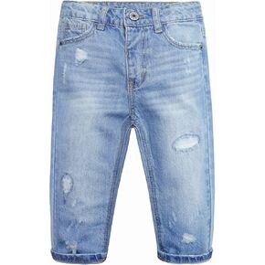 KIDSCOOL SPACE Baby Girl Boy Jeans,Soft Ripped Denim Elastic Band Inside Pants