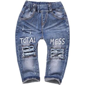 KIDSCOOL SPACE Baby Ripped Jean,Toddler Elastic Distressed Waist Denim Pants