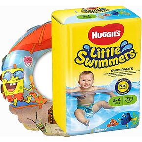 حفاضات سباحة للاستعمال مرة واحدة من ليتل سويمرز، مقاس صغير 3-4 (15 رطل - 33 رطل) حفاضات سباحة ماصة وقابلة للتعديل للأطفال والرضع والفتيات والأولاد و12 سروال سباحة بالإضافة إلى حلقة سباحة سبونج بوب إضافية in Kuwait