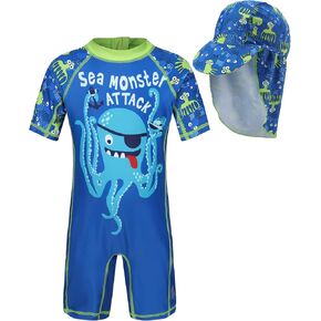 طفل رضيع قطعة واحدة ملابس السباحة Rashguard ملابس السباحة سستة ثوب السباحة الرضع Sunsuit UPF50 + الحماية من الشمس مع قبعة in Kuwait