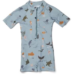 Boys One Piece Swimsuit Whale Dolphin Bathing Suit Zipper Rash Guard Kid Short Sleeve Swimwear Shark Beach Wear UPF50+