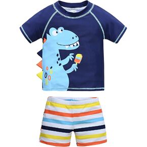 kavkas Baby Toddler Boys Swimsuit Short Sleeve Shark Dinosaur Bathing Suit 2 Piece Rash Guards Swimwear 12M to 8 Years