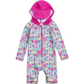 بدلة سباحة للأطفال الصغار من Sunsuit بغطاء للرأس نصف كم وسحاب من قطعة واحدة مع حماية من أشعة الشمس بعامل حماية من أشعة الشمس 50+