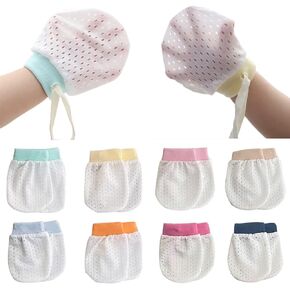 Cute Boys Girls Cotton No Scratch Gloves Drawstring Adjustable Mittens for Baby Infants (5 Pair Eyelet mitten)