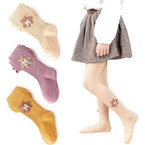 Baby Toddler Girls Cute Bowknot Knit Cotton Tights Cotton Pantyhose 3 Pack for 2-12 Years