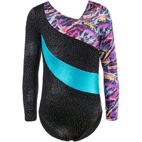 HOZIY Gymnastics Leotards for Girls Sleeveless Long Sleeve Snowflake Blue Purple Sequins Colorful Ribbons Pink Leopard Stripe
