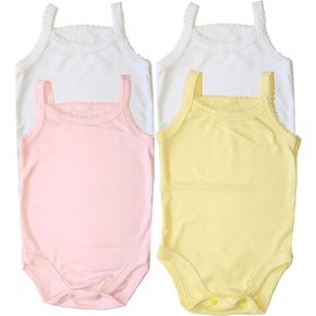 B-One Kids Baby Girls' Camisole Bodysuit 100% Cotton Super Soft 4-Pack
