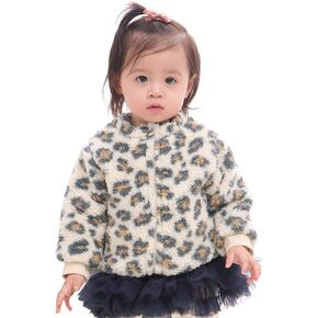 سترة Minicoco للأطفال الصغار من الصوف للملابس الخارجية الدافئة للفتيات الصغيرات بسحاب لأعلى معطف الخريف والشتاء، سويت شيرت كرتوني، طباعة الفهد in Kuwait