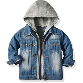SOFEON Toddler Baby Boy Girls Denim Jacket Button Down Basic Ripped Hoodie Jeans Coat Kid Cowboy Outwear Casual Clothes in Kuwait