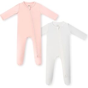 HAPIU Rayon from Bamboo Baby Pajamas Sleepers Footies, 2 Way Sturdy Zipper | Ultra Soft & Breathable for Sensitive Skin, Stretchy, with Mittens, Easy Diaper Changes, Baby Girls Boys, Newborn -24 Months in Saudi Arabia