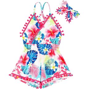 6M-3T Baby Girl Backless Bodysuit Outfit Set Romper Jumpsuit with Headband in Kuwait