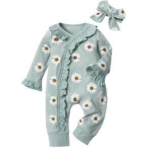 Von kilizo Baby Girl Clothes Infant Newborn Onesie Clothes for Baby Girls Long Sleeve Zip Closure Outfit with Headband in Saudi Arabia