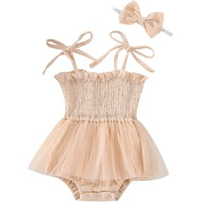 Newborn Baby Girl Bodysuit Sleeveless Halter Frill Romper One-piece Jumpsuit with Headband Summer Clothes Set in Saudi Arabia