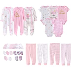 MAMIMAKA Newborn Layette Gift Set 27-Piece Baby Girl Clothes Bodysuits, Pants Essentials and Accessories 0-6Months