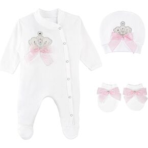 Lilax Baby Girl Jewels Crown Layette 3 Piece Gift Set in Saudi Arabia