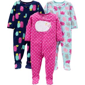 Simple Joys by Carter's Toddlers and Baby Girls' Loose-Fit Flame Resistant Fleece Footed Pajamas, Pack of 3
