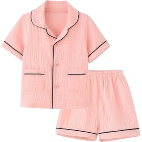 BINIDUCKLING Toddler Button Up Pajamas Summer Pjs for Girls Boys 18 Months - 12 Years