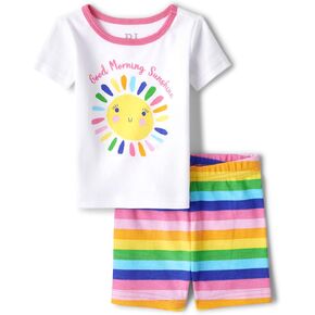 The Children's Place baby-girls And Toddler Girl Short Sleeve Top and Shorts Snug Fit 100% Cotton 2 Piece Pajama Set in Saudi Arabia