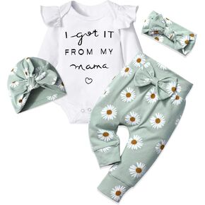 Infant Newborn Baby Girl Clothes Set White Ruffle long-sleeve Top + Pants + Headband + Hat 4pcs 0-6M Baby Clothes