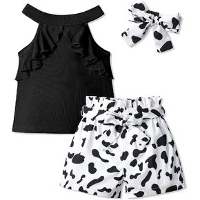 MIGU Toddler Girl Clothes Summer Silk Scarf Sets Sleeveless T-shirt Top+Stripe Shorts+Headband 3Pcs Set