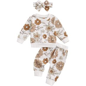 3Pcs Baby Girl Outfits Daisy Sweatshirt + Pants + Headband Infant Fall Winter Clothes in Kuwait