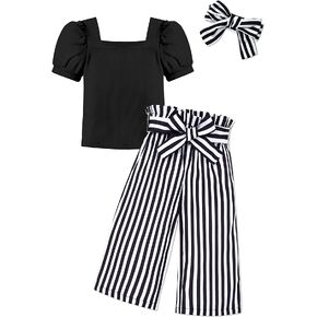 DONWEN Toddler Kids Girl Clothes Square Neck Shirt Top + Stylish Pants + Headband 3pcs Spring Summer Girl Outfits Set in Saudi Arabia