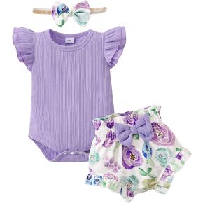 SUNNY PIGGY Newborn Baby Girl Clothes Romper Floral Shorts Set Infant Summer Outfits Baby Girls' Clothing for 0-18 Month in Kuwait