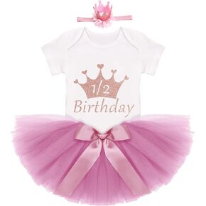 IDOPIP Birthday Outfit Girls Baby Strawberry Heart One Romper + Ruffle Tulle Skirt + Sequins Crown Headband 3PCS Clothes Set in Saudi Arabia