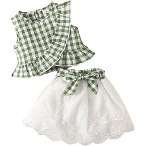 Lamgool Infant Baby Girls Skirt Set Ruffle Sleeveless Shirt Top + Bowknot Skirt Two Piece for Summer 3M-3T in Saudi Arabia