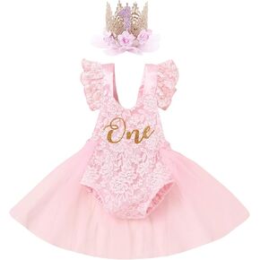 FYMNSI Toddler Baby Girls 1st Birthday Outfit Lace Tulle Romper Tutu Dress Crown Cake Smash Princess Boho Clothes Photo Shoot in Kuwait