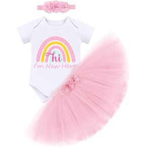 Newborn Baby Girls Coming Home Outfit Princess Romper + Tutu Skirt + Flower Headband Shiny Clothes Set for Photo Shoot in Saudi Arabia