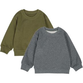 Teach Leanbh Toddler Baby Boys Girls 2 Pack Sweatshirt Crewneck Cotton Long Sleeve Solid Color Pullover Tops in Kuwait