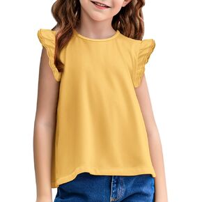 Arshiner Girls Basic Ruffle Sleeve Cute T-Shirt Stretchy Tunic Tank Tops School Blouse