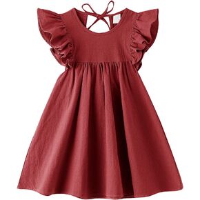 Toddler Baby Girl Cotton Linen Ruffle Halter Dress | Sleeveless with ruffled, Solid color, Summer, Kids sundress in Kuwait