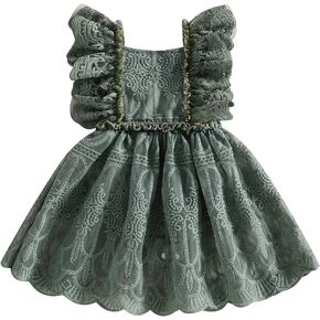 Toddler Baby Girl Infant Comfy Cotton Linen Lace Princess Overall Dress Sundress