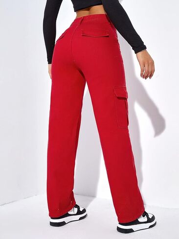 SweatyRocks Women's High Waist Cargo Jeans Flap Pocket Wide Leg Denim Pants in Saudi Arabia