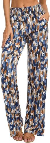 Urban CoCo Women's Boho Palazzo Pants Wide Leg Beach Pants High Waisted Lounge Pants with Pockets in Saudi Arabia