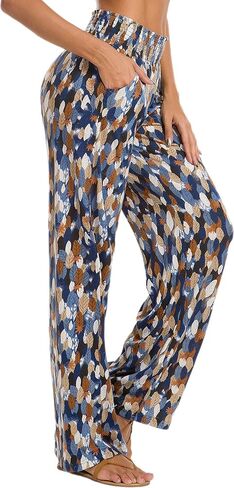 Urban CoCo Women's Boho Palazzo Pants Wide Leg Beach Pants High Waisted Lounge Pants with Pockets in Saudi Arabia
