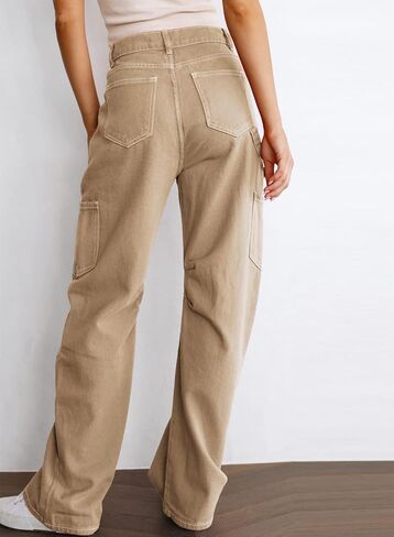 Dokotoo Women 6 Pockets High Waisted Cargo Pants Wide Leg Casual Pants Combat Military Trouser US 4-18 in Saudi Arabia