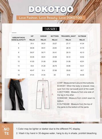 Dokotoo Women 6 Pockets High Waisted Cargo Pants Wide Leg Casual Pants Combat Military Trouser US 4-18 in Saudi Arabia