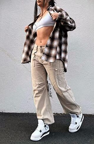 Dokotoo Women 6 Pockets High Waisted Cargo Pants Wide Leg Casual Pants Combat Military Trouser US 4-18 in Saudi Arabia