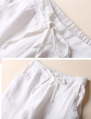 IXIMO Women's Tapered Pants 100% Linen Drawstring Back Elastic Waist Ankle Length Pants in Kuwait