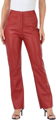 HDE Women's Faux Leather Pants High Waisted Straight Leg Trousers with Pockets in Saudi Arabia