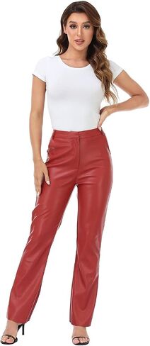 HDE Women's Faux Leather Pants High Waisted Straight Leg Trousers with Pockets in Saudi Arabia